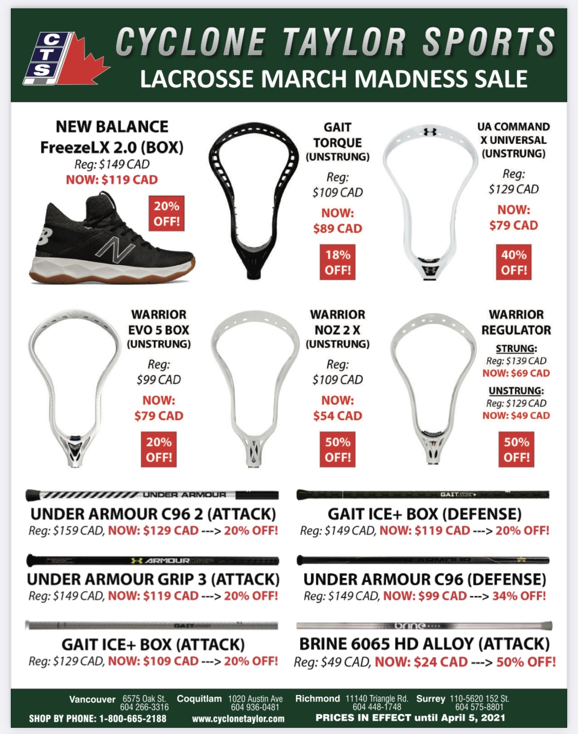 Cyclone Taylor HUGE savings on lacrosse gear Vancouver Minor
